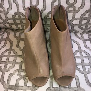 Nine West Nude Suede Open Toe Booties